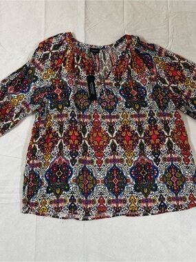 Jones & Co. Vibrant Medallion Boho Peasant Blouse NWT Size 1x